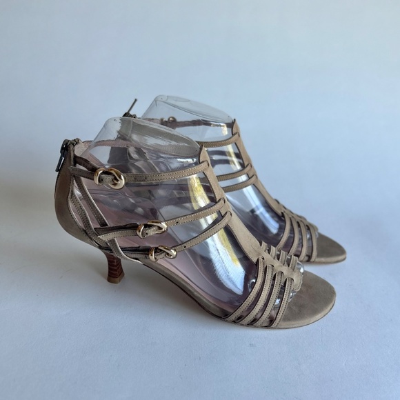 Stuart Weitzman Cream Brown Suede Leather Heeled Sandals size 7.5 - Picture 15 of 16